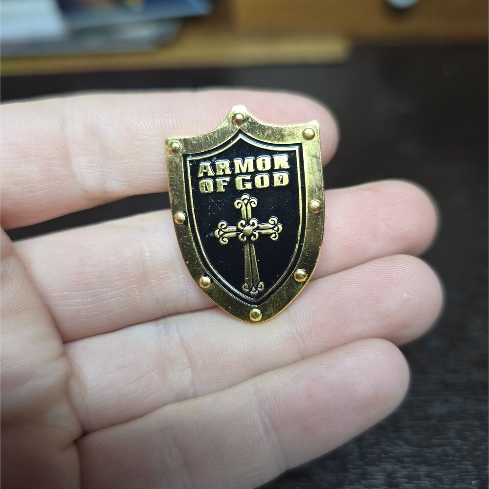 Vintage Gold And Black Armor Of God Shield Cross Pin